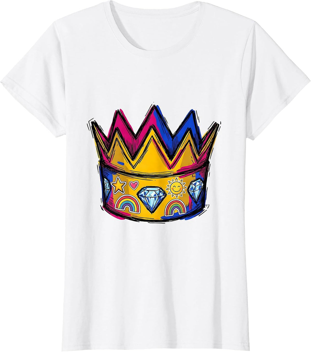 Preschool Teacher Paper Crown Stickers and Gems T-Shirt - White