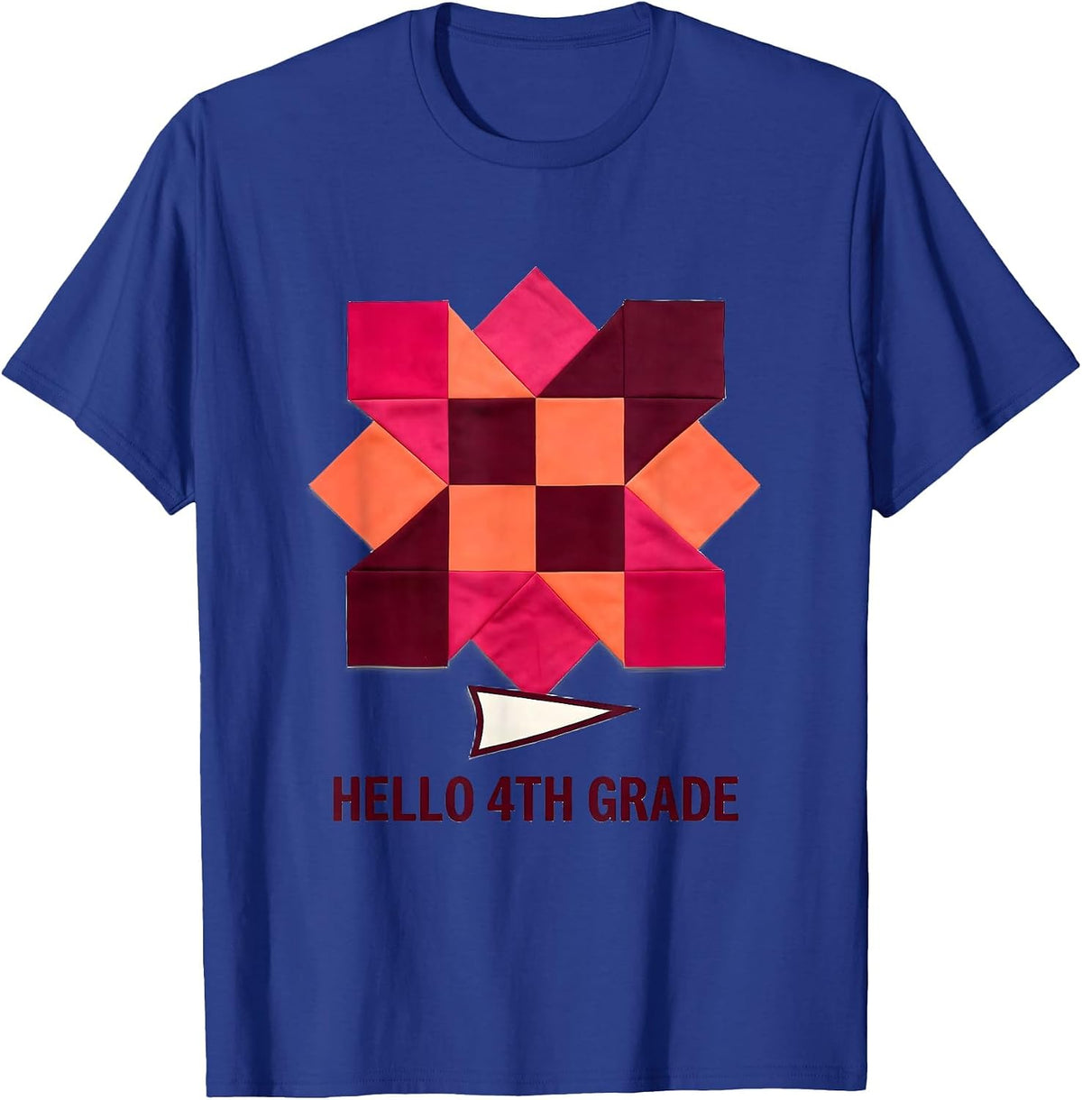 Men's Hello 4th Grade Quilt Patchwork Back To School Teacher Girl T-Shirt - Royal Blue