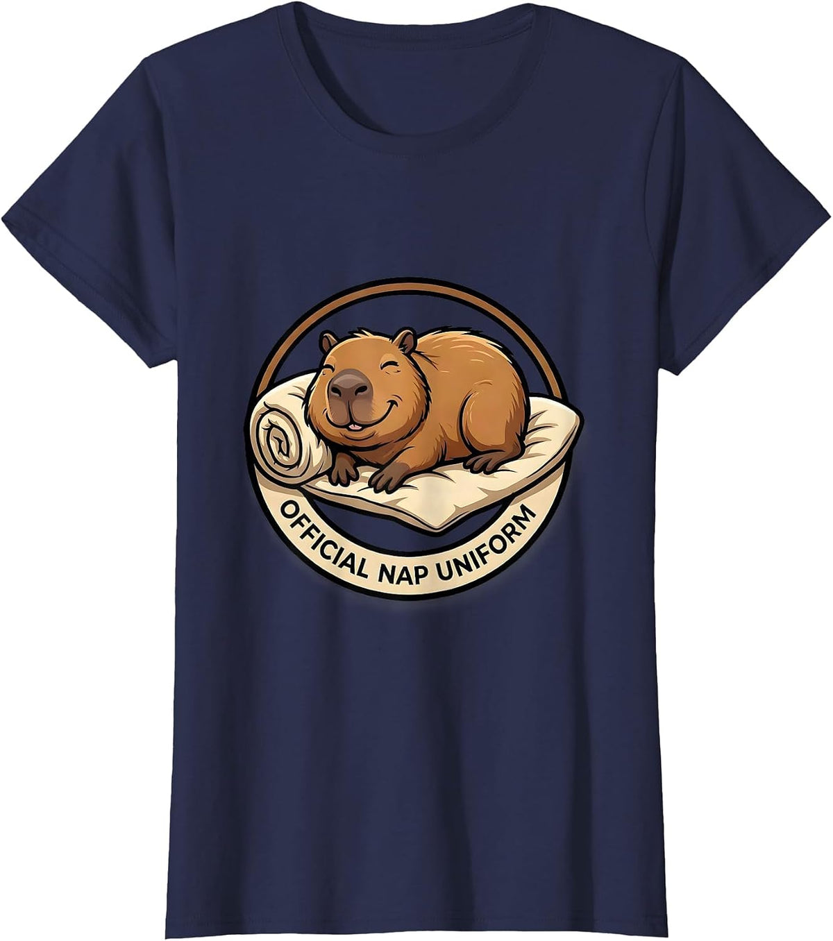 Women's Official Nap Uniform Cute Cartoon Capybara Sleepy Pajama T-Shirt - Navy Blue
