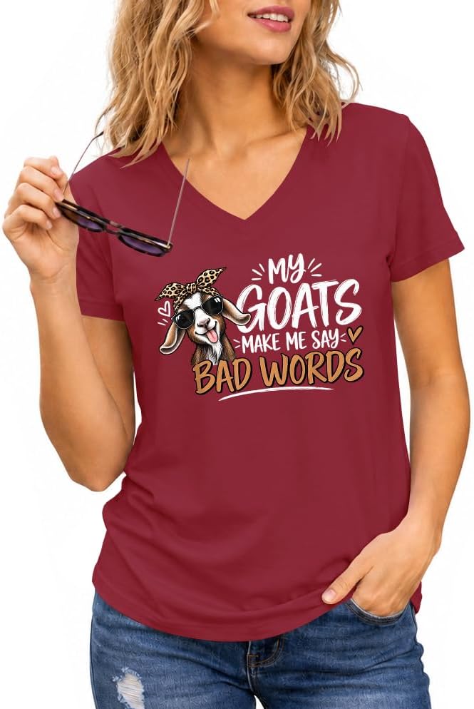 My Goats Make Me Say Bad Words Shirt Funny Goat Lover T-Shirt - Vneck-claret