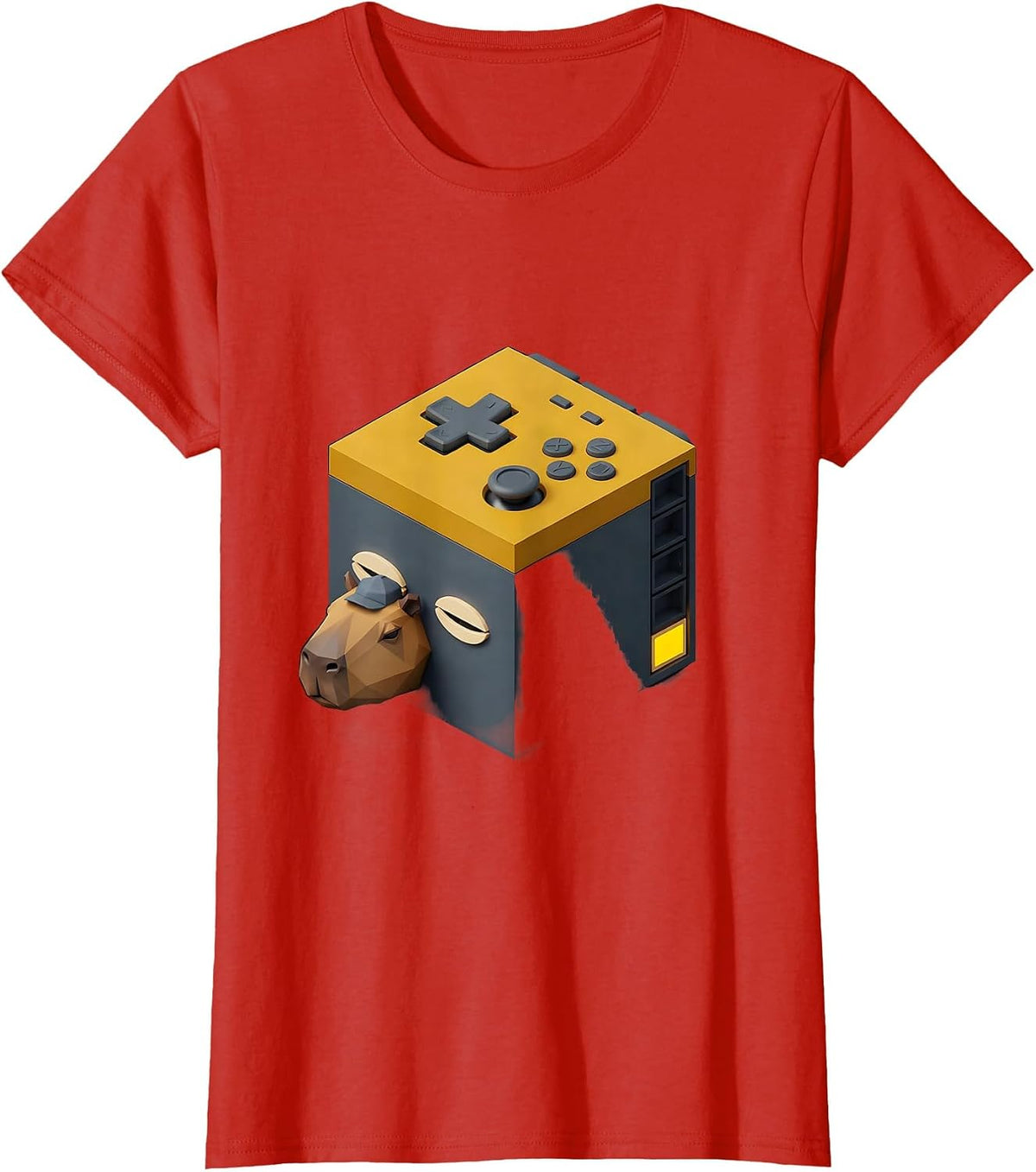 Capybara Gamer Isometric Vector Humor T-Shirt - Red
