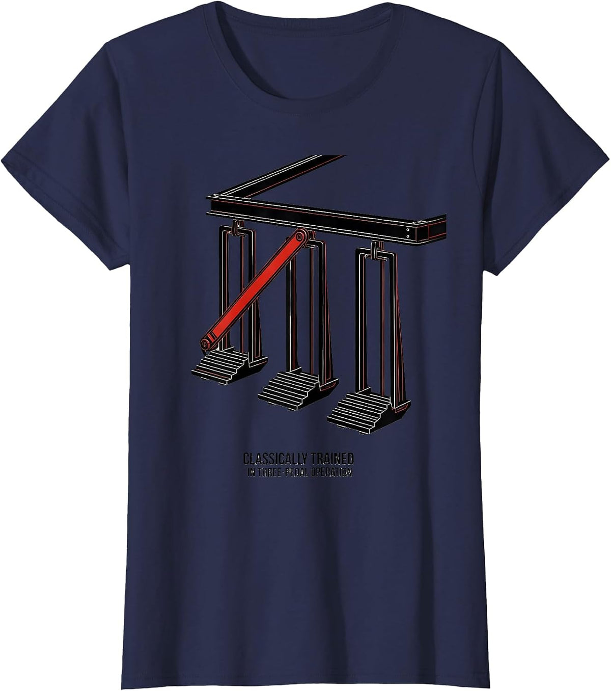 Women's Classically Trained In Three-Pedal Operation Car Guy T-Shirt - Navy Blue