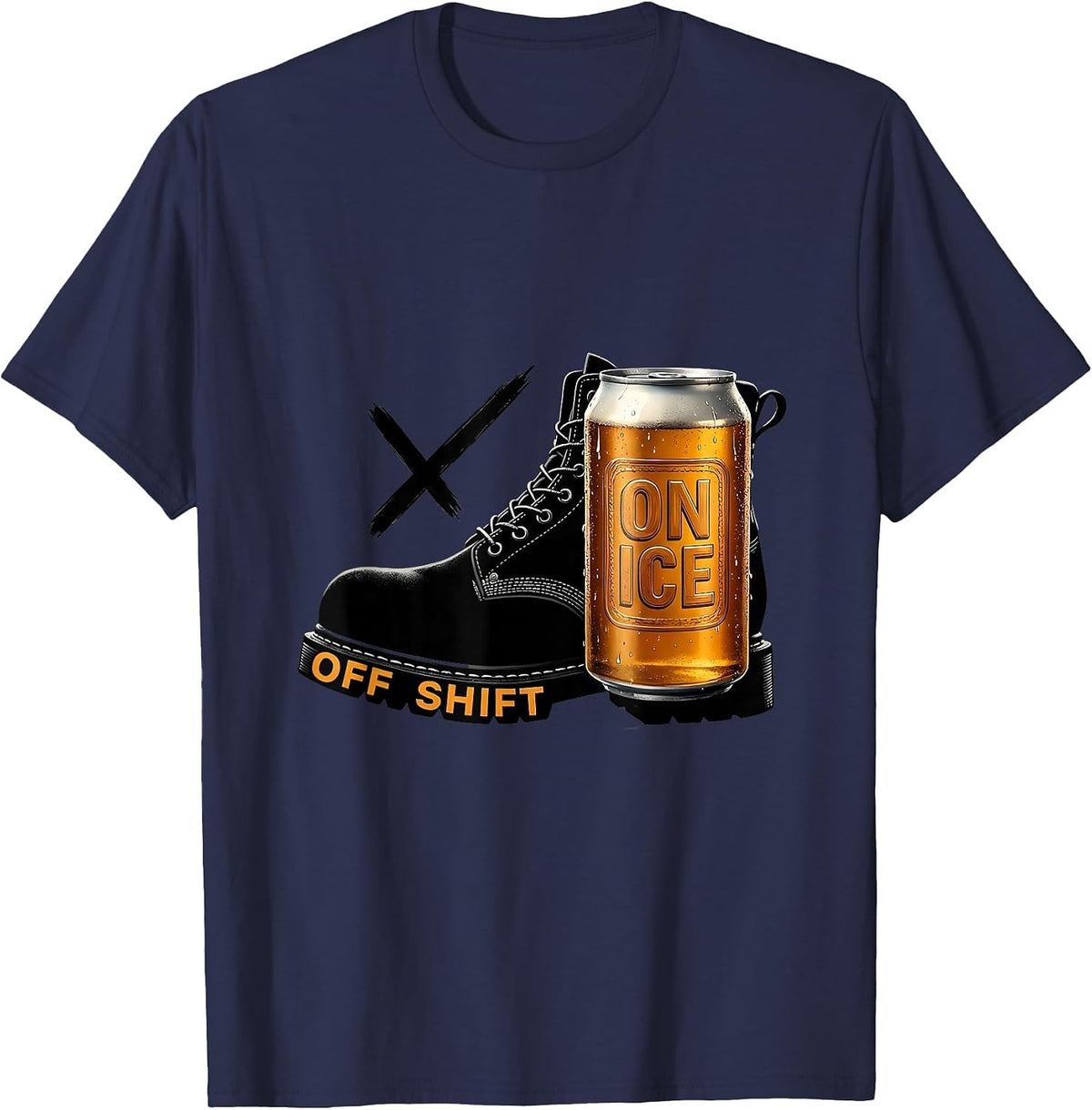 Men's Off Shift On Ice Funny Labor Day Beer Humor T-Shirt - Navy Blue