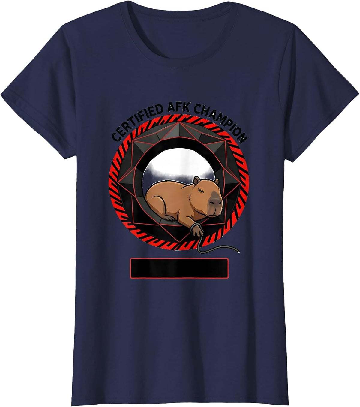 Women's Certified AFK Champion Geometric Capybara Gamer Meme Humor T-Shirt - Navy Blue