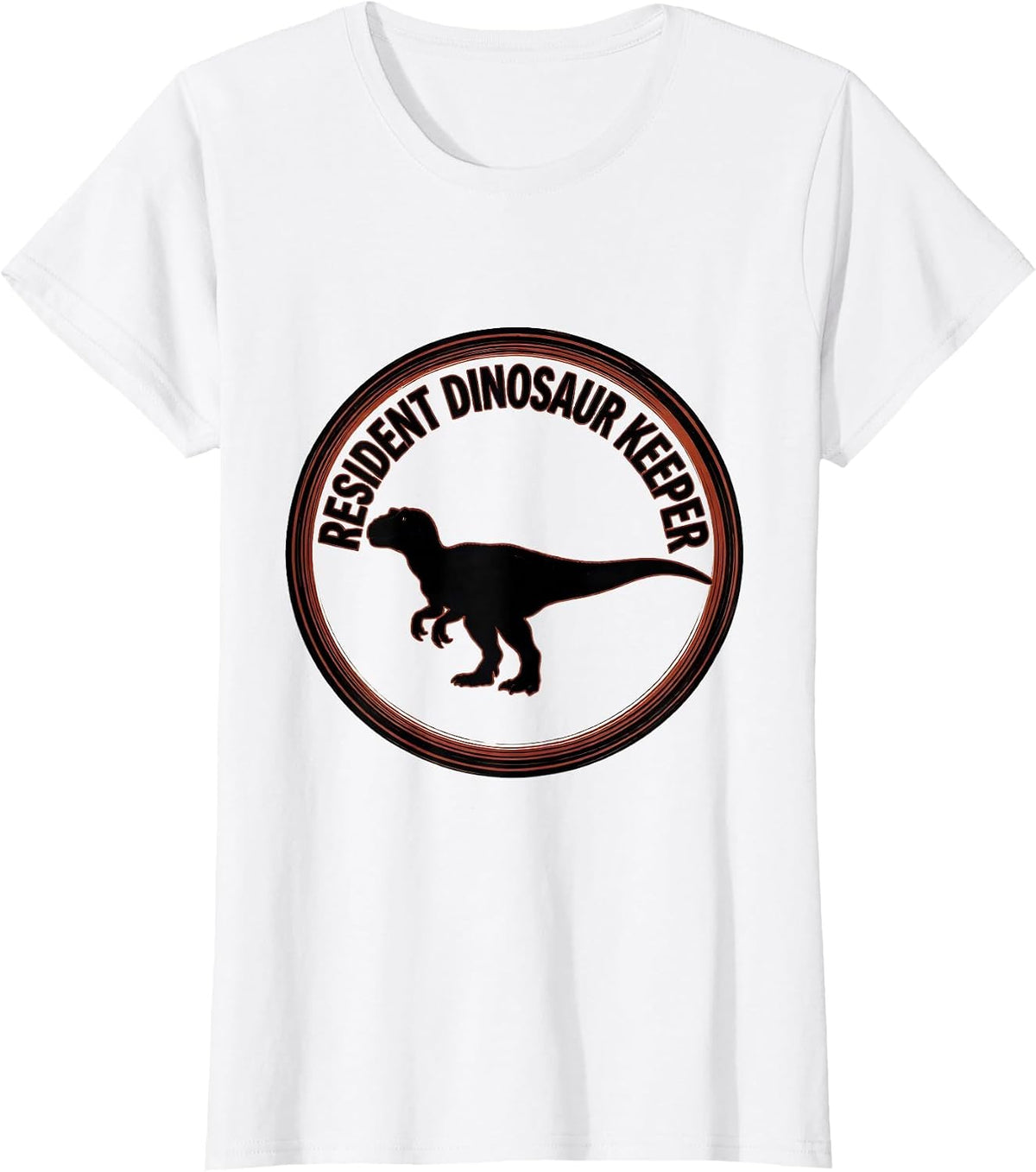 Women's Resident Dinosaur Keeper Bold Dinosaur Badge Patch Line Art T-Shirt - White