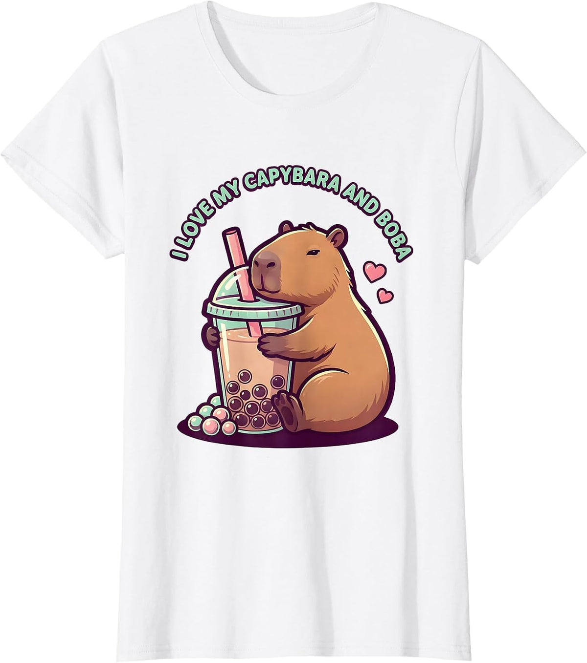 I Love My Capybara And Boba Cute Kawaii Anime Animal Boba T-Shirt - White