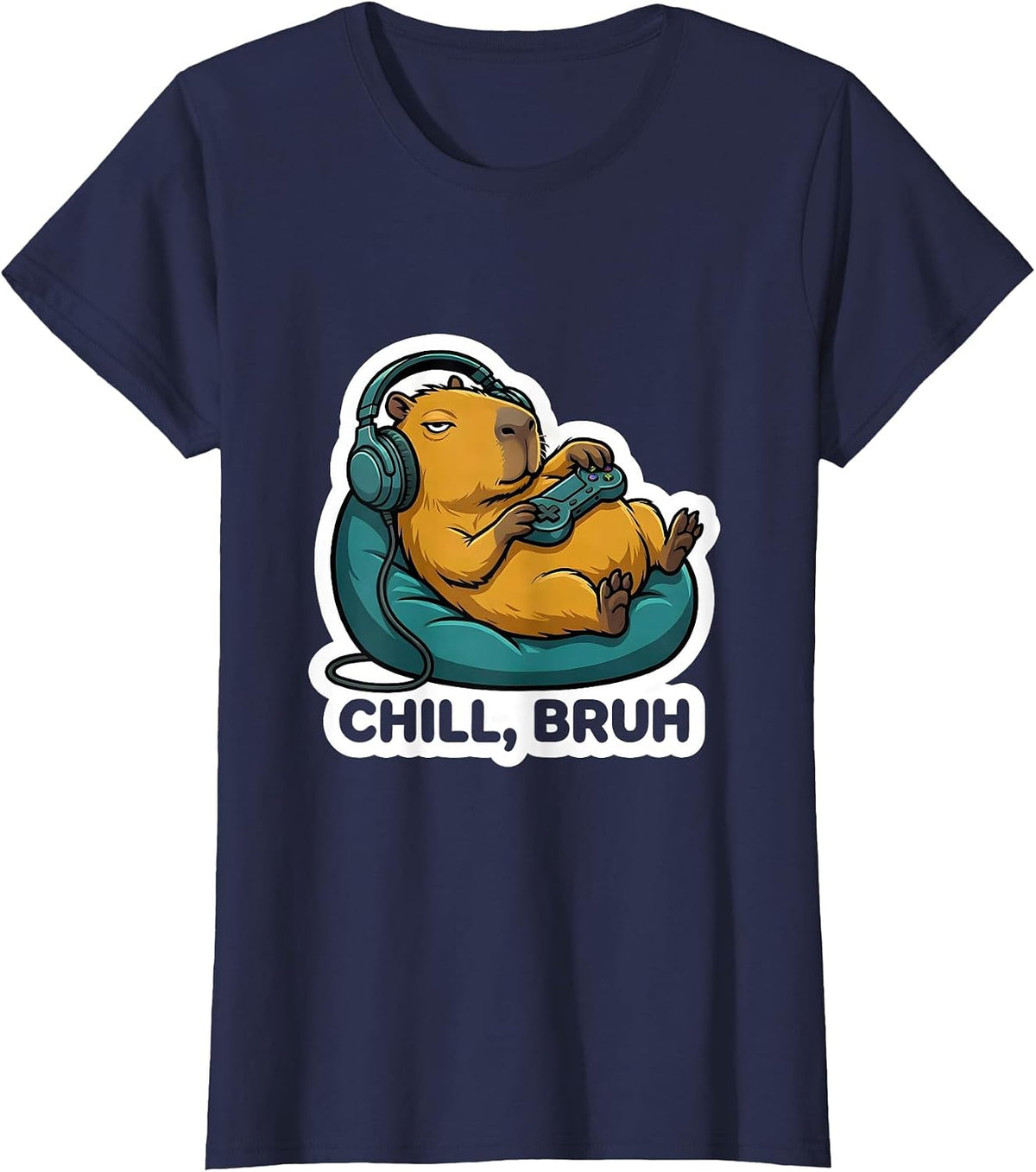 Women's Chill Bruh Funny Capybara Gamer Meme Animal Lover T-Shirt - Navy Blue