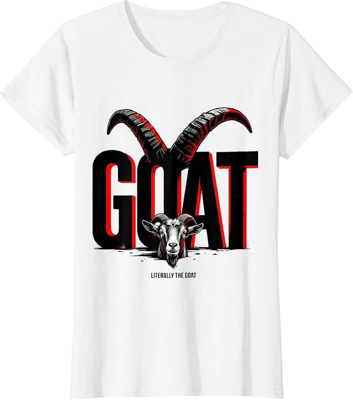 Women's Literally The GOAT Heavy Geometric Block Typography Goat T-Shirt - White