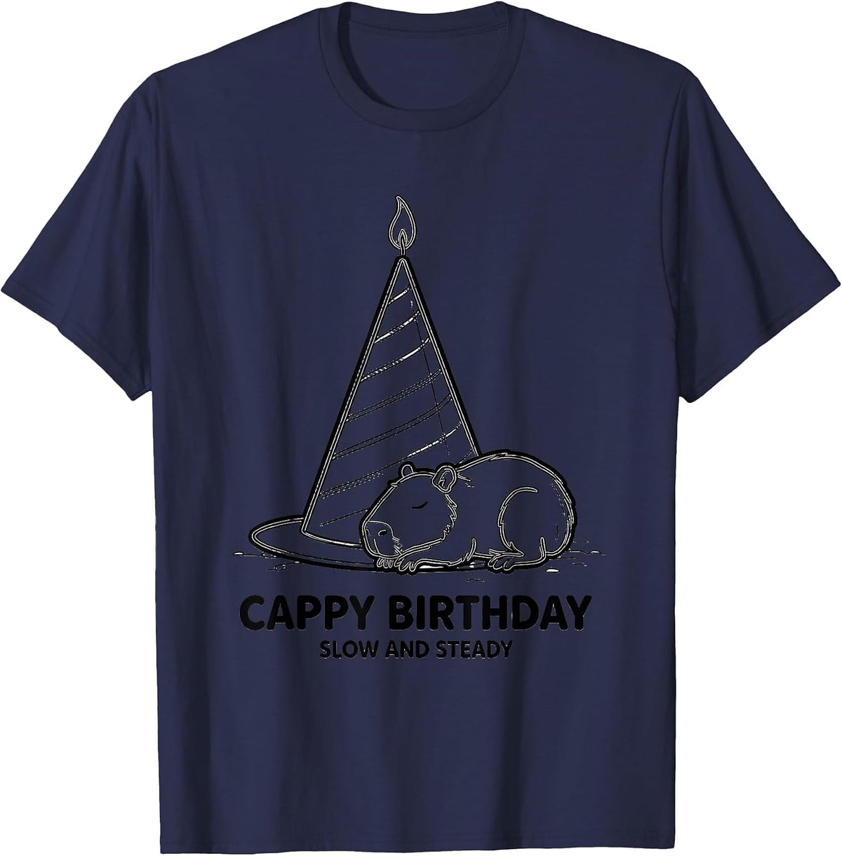 Men's Cappy Birthday Slow And Steady Cute Capybara Birthday Animal T-Shirt - Navy Blue