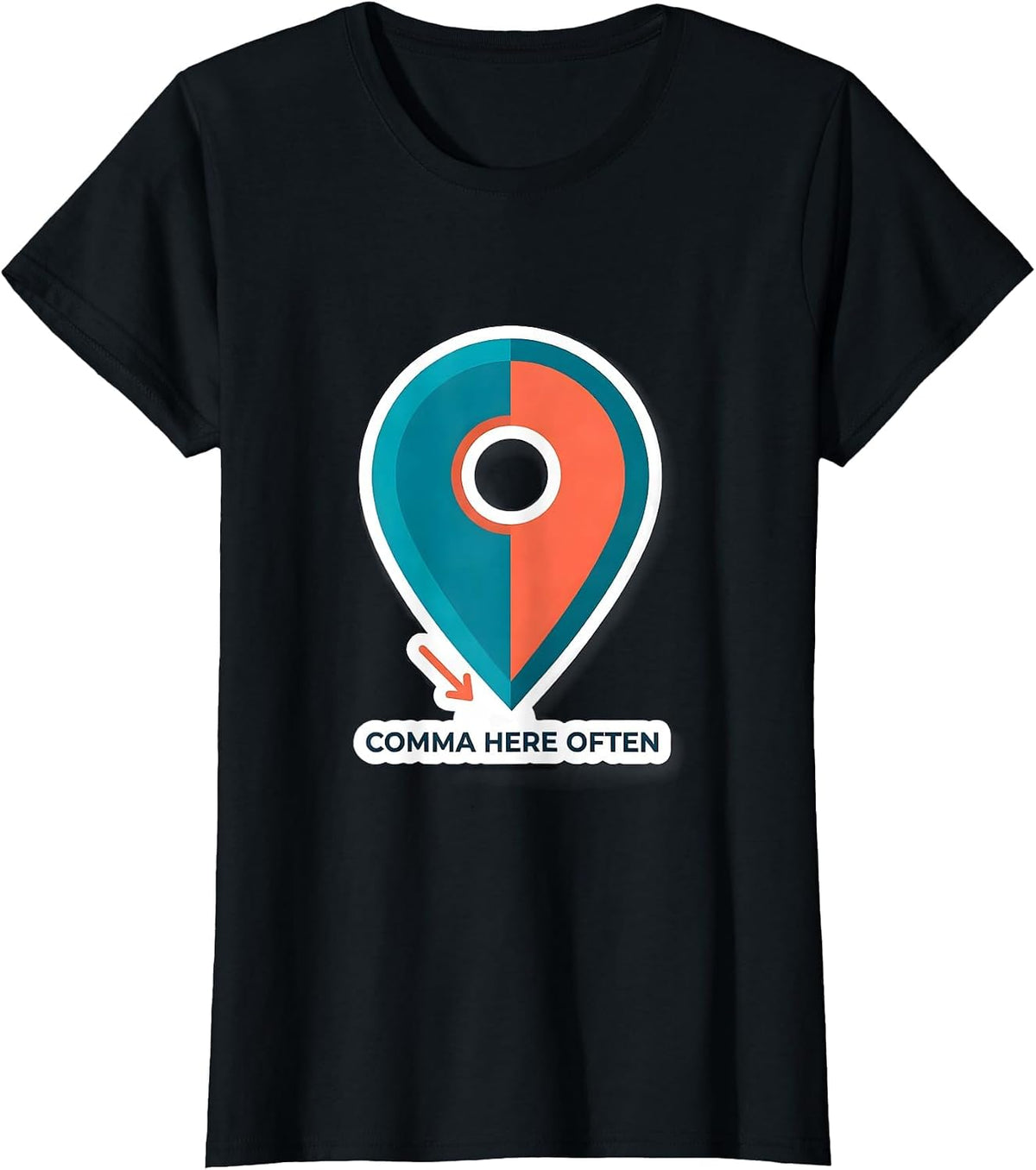 Comma Here Often Funny Grammar Teacher English Punctuation T-Shirt - Black