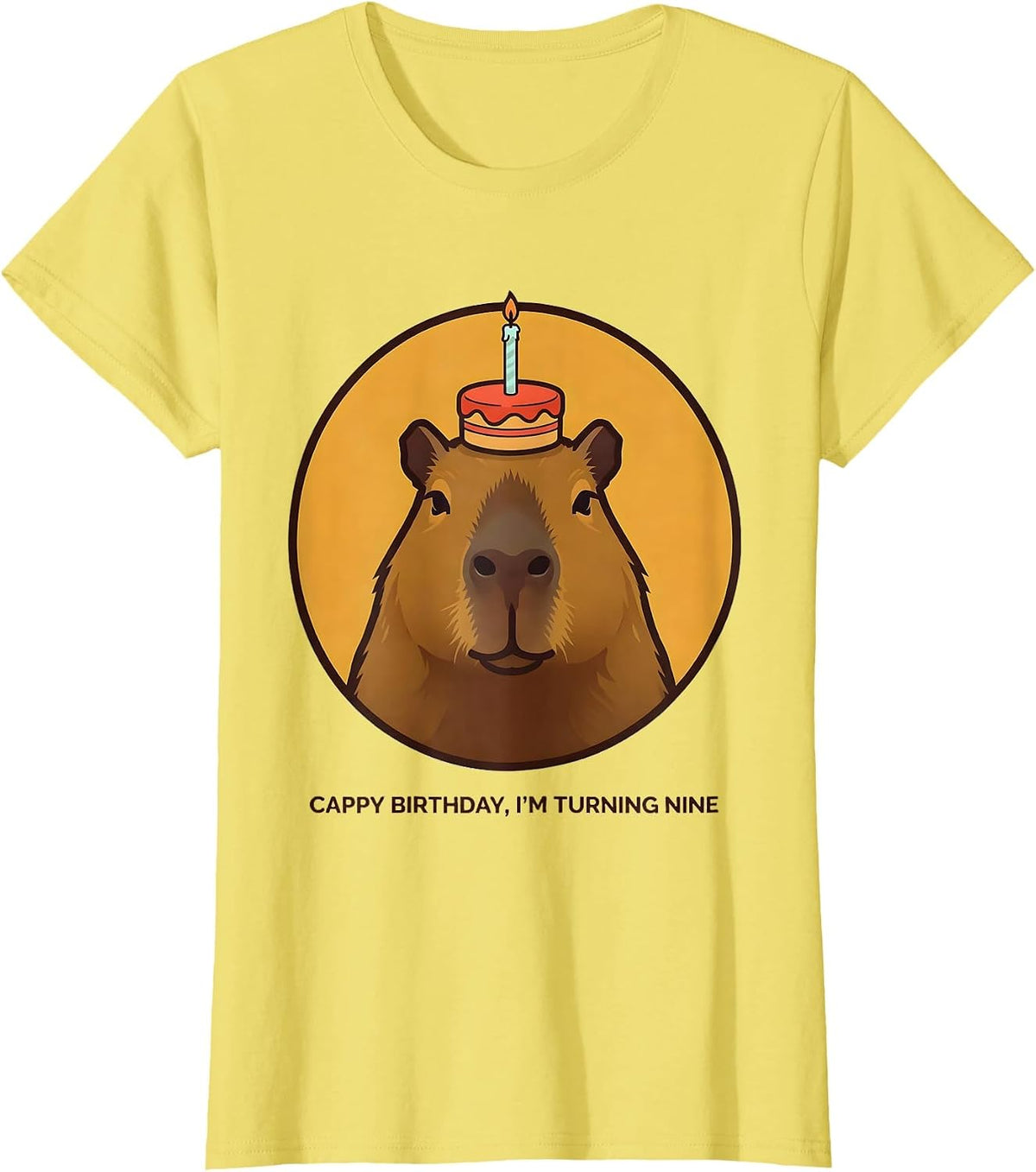 Women's Cappy Birthday I'm Turning Nine Kawaii Capybara 9th Birthday T-Shirt - Lemon Yellow