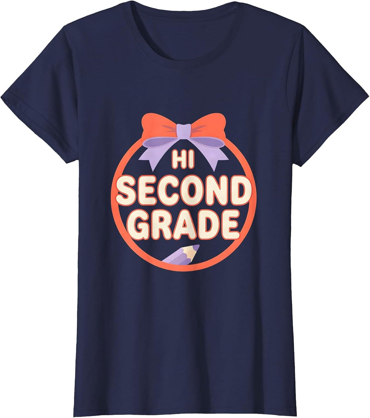 Women's Hi, Second Grade Coquette Bow Back to School Teacher Student T-Shirt - Navy Blue