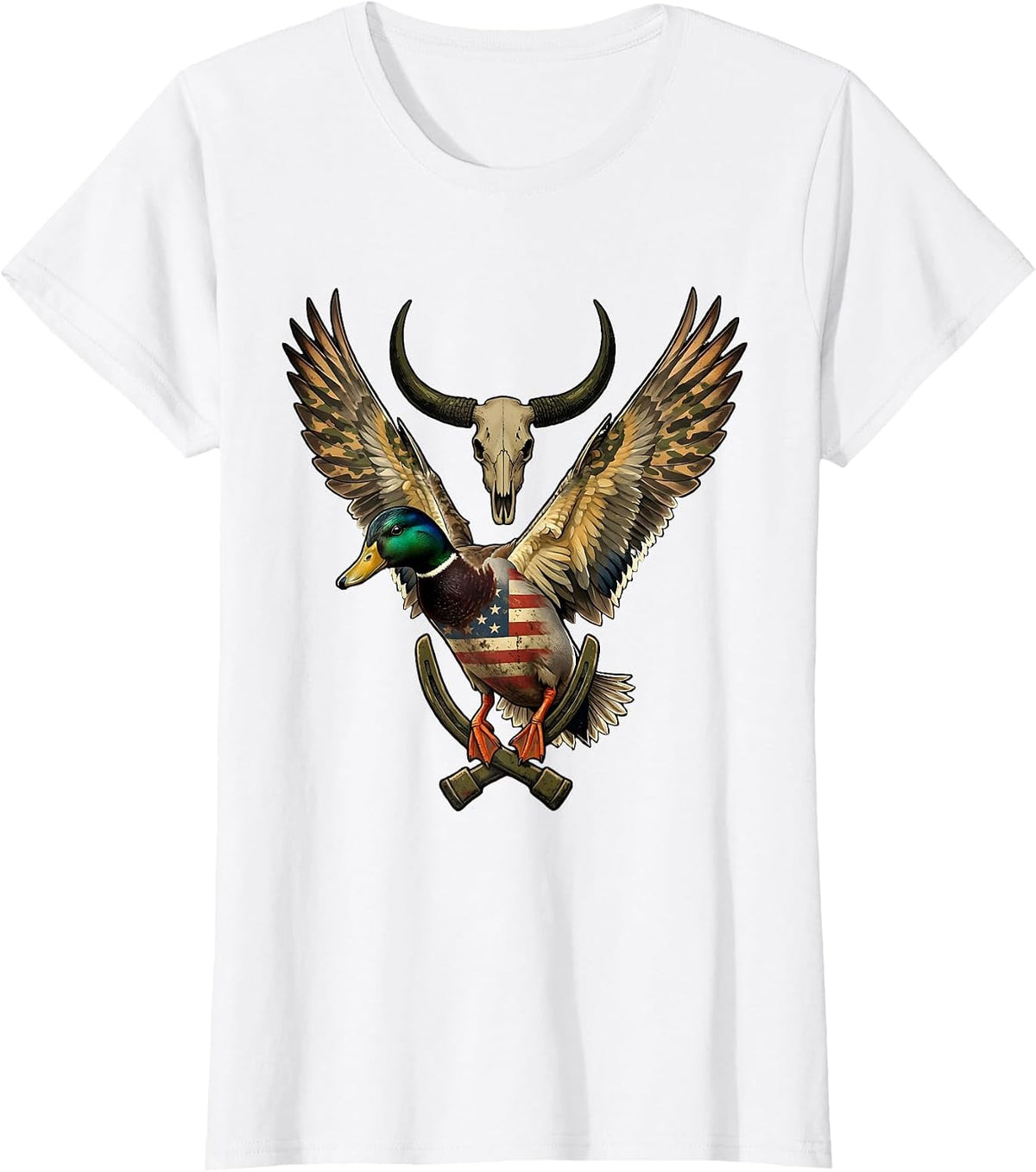 Mallard Duck Camo Landing Illustration T-Shirt - White