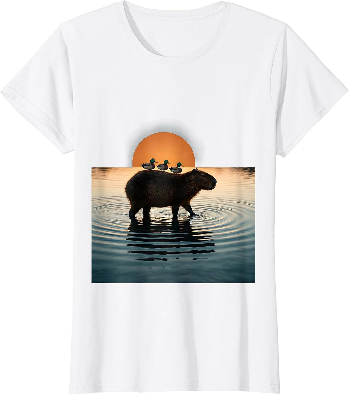 Capybara Duck Carrier Cute Animal Illustration T-Shirt - White