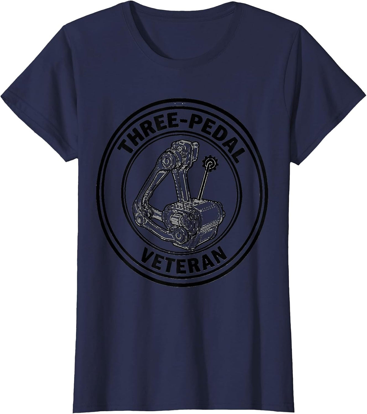 Women's Three-Pedal Veteran Manual Transmission Stick Shift Car Guy T-Shirt - Navy Blue