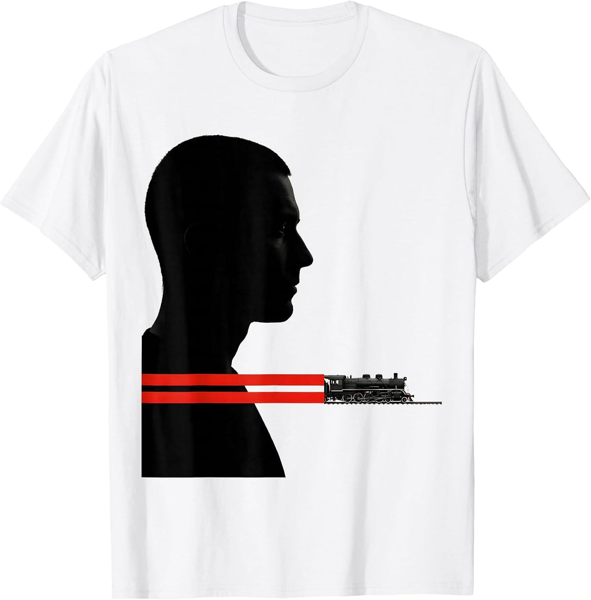 Men's Brutalist Train Head Locomotive Enthusiast Humor T-Shirt - White