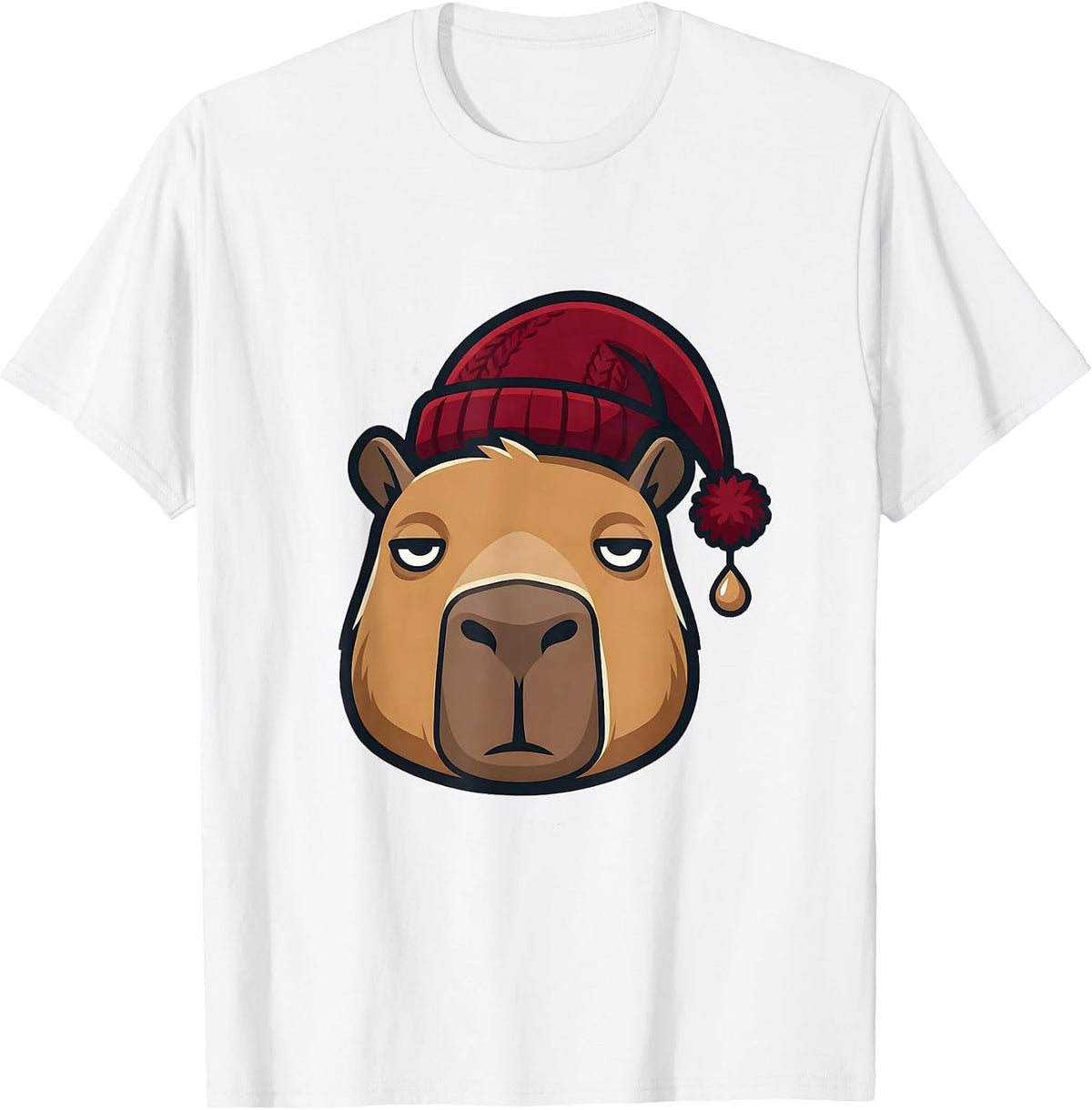 Capybara Nightcap Christmas Family Humor Animal Lover T-Shirt - White