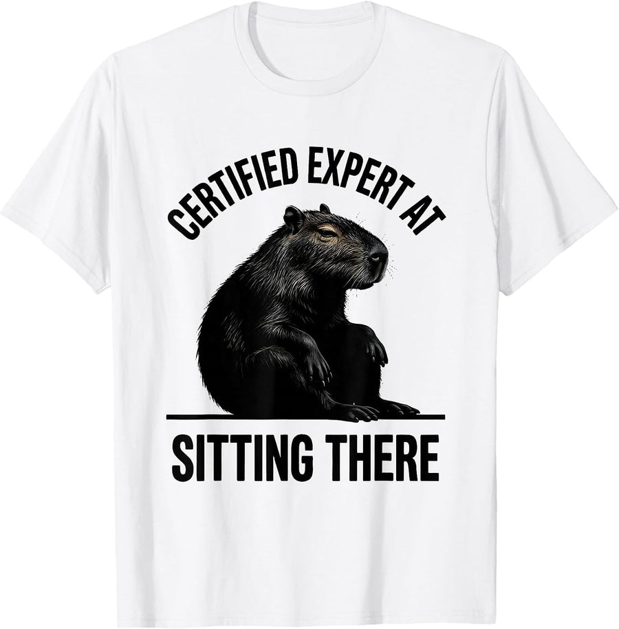 Men's Certified Expert At Sitting There Funny Capybara Animal Meme T-Shirt - White