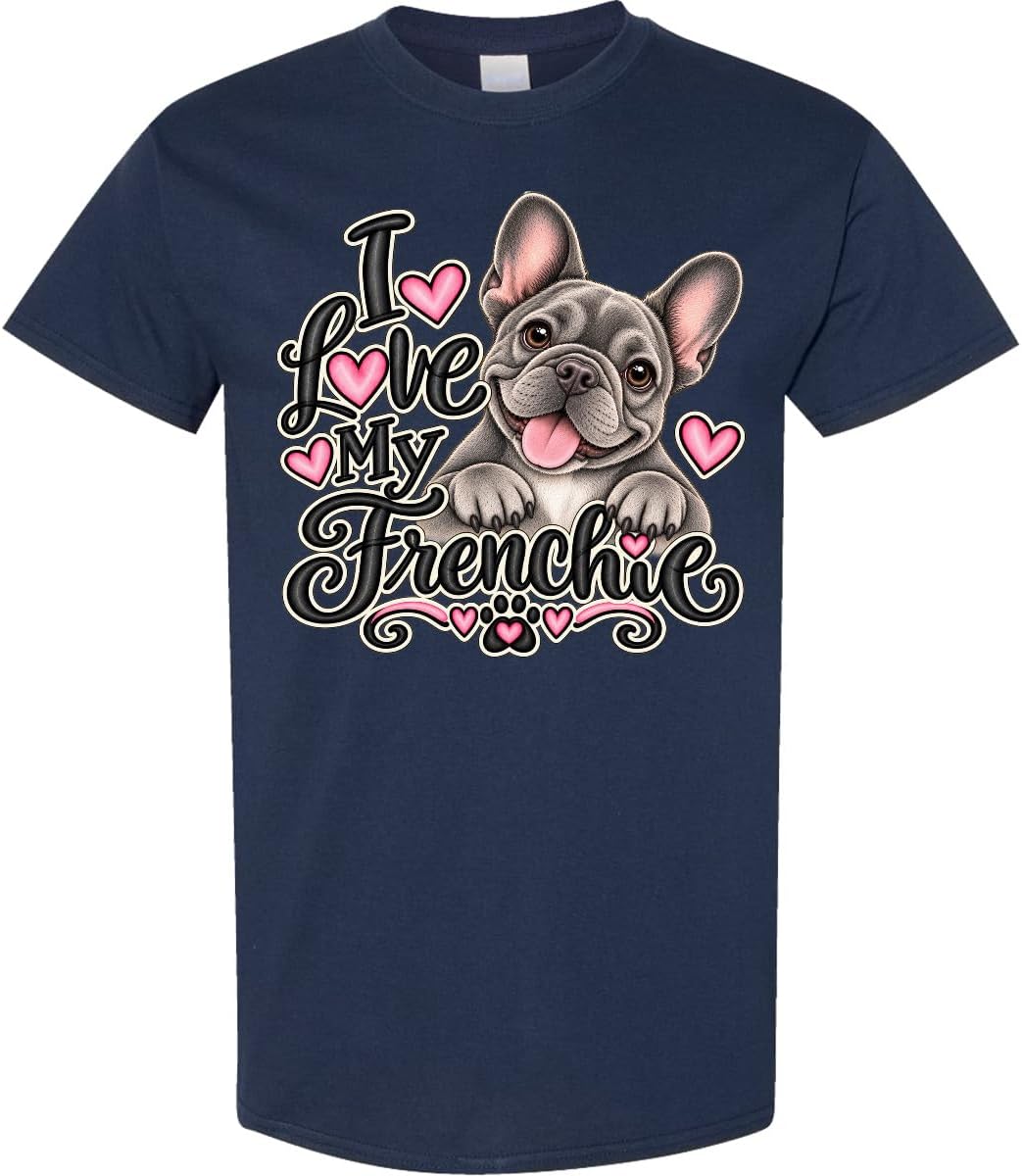 inktastic I Love My Frenchie Dog Adult T-Shirt - Navy Blue