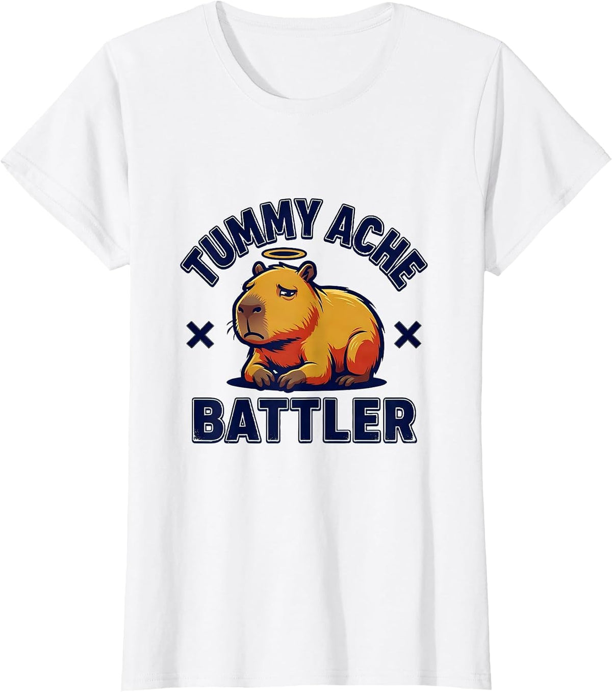 Tummy Ache Battler Funny Capybara Meme Gross-Out Humor T-Shirt - White