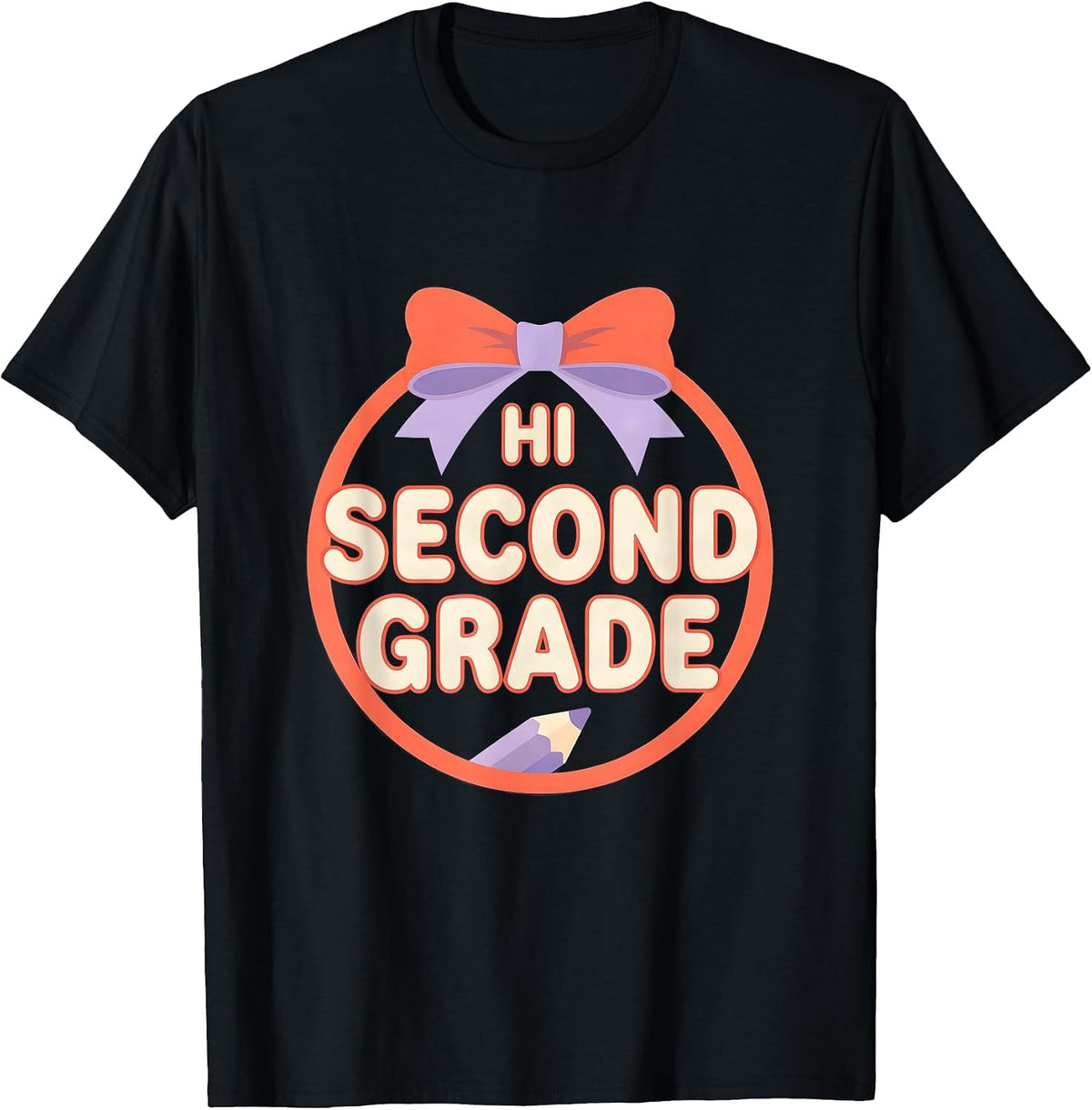 Men's Hi, Second Grade Coquette Bow Back to School Teacher Student T-Shirt - Black