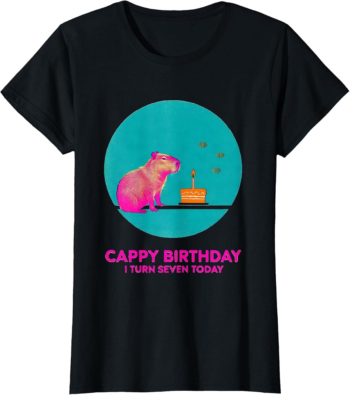 Cappy Birthday I Turn Seven Today Cute Capybara Kawaii 7th T-Shirt - Black