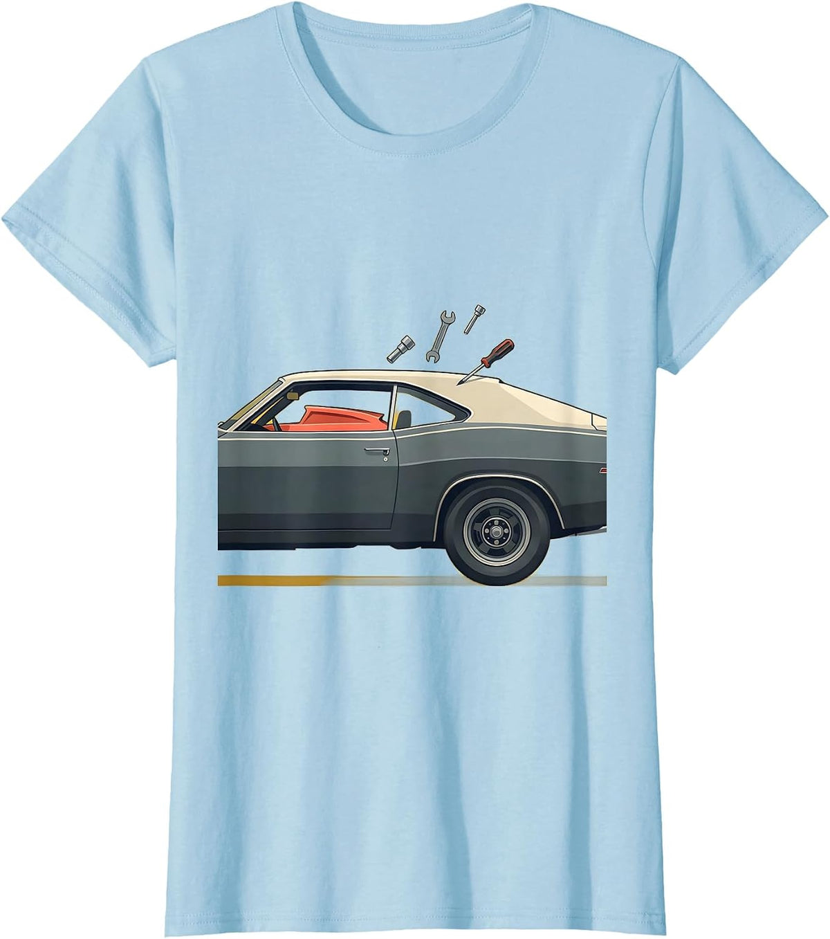 Classic 1960s Fastback Muscle Car Enthusiast Garage Humor T-Shirt - Baby Blue