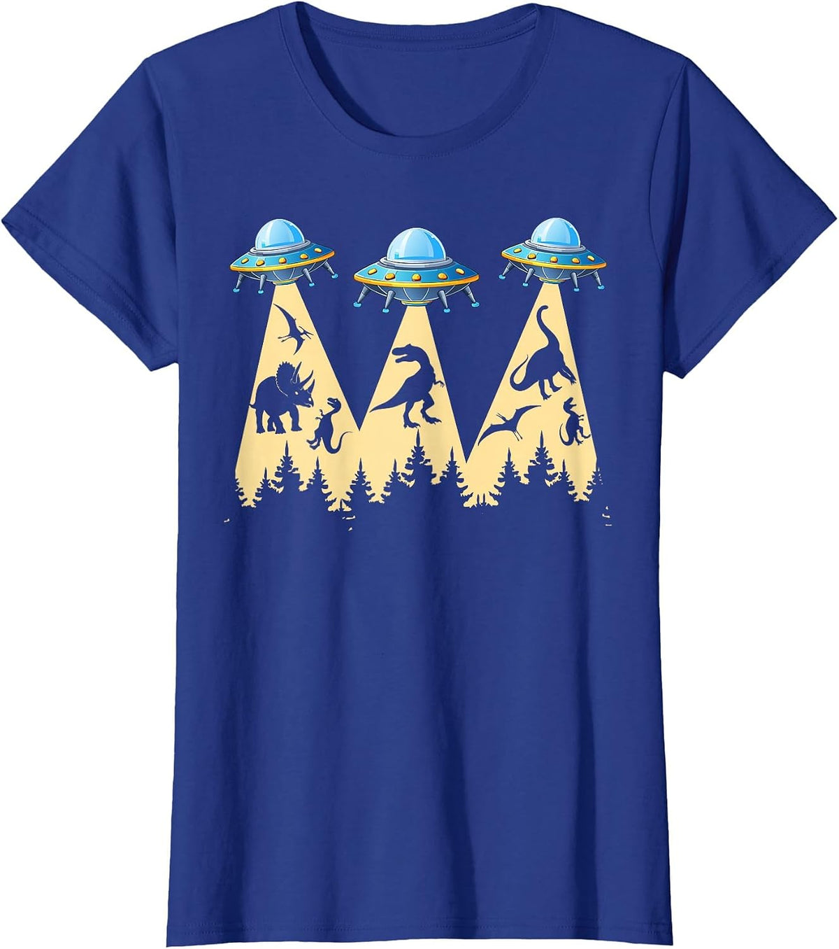 Funny Dinosaurs Alien UFO Abduction Dinosaur Lover T-Shirt - Royal Blue