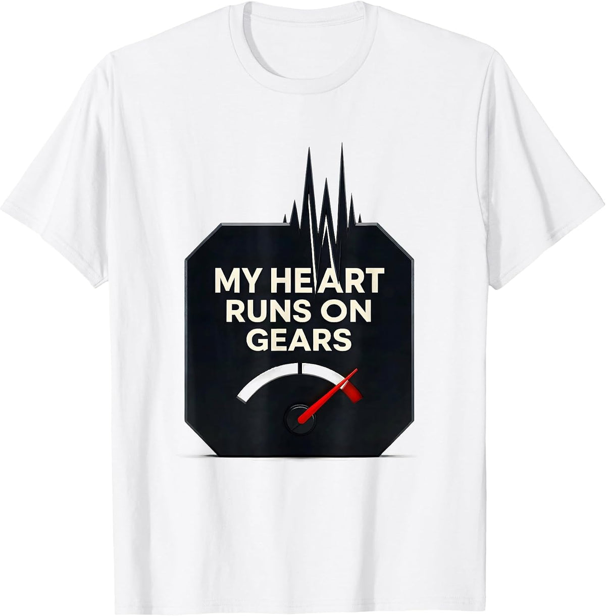 Men's My Heart Runs On Gears Funny Car Guy Auto Mechanic Humor T-Shirt - White