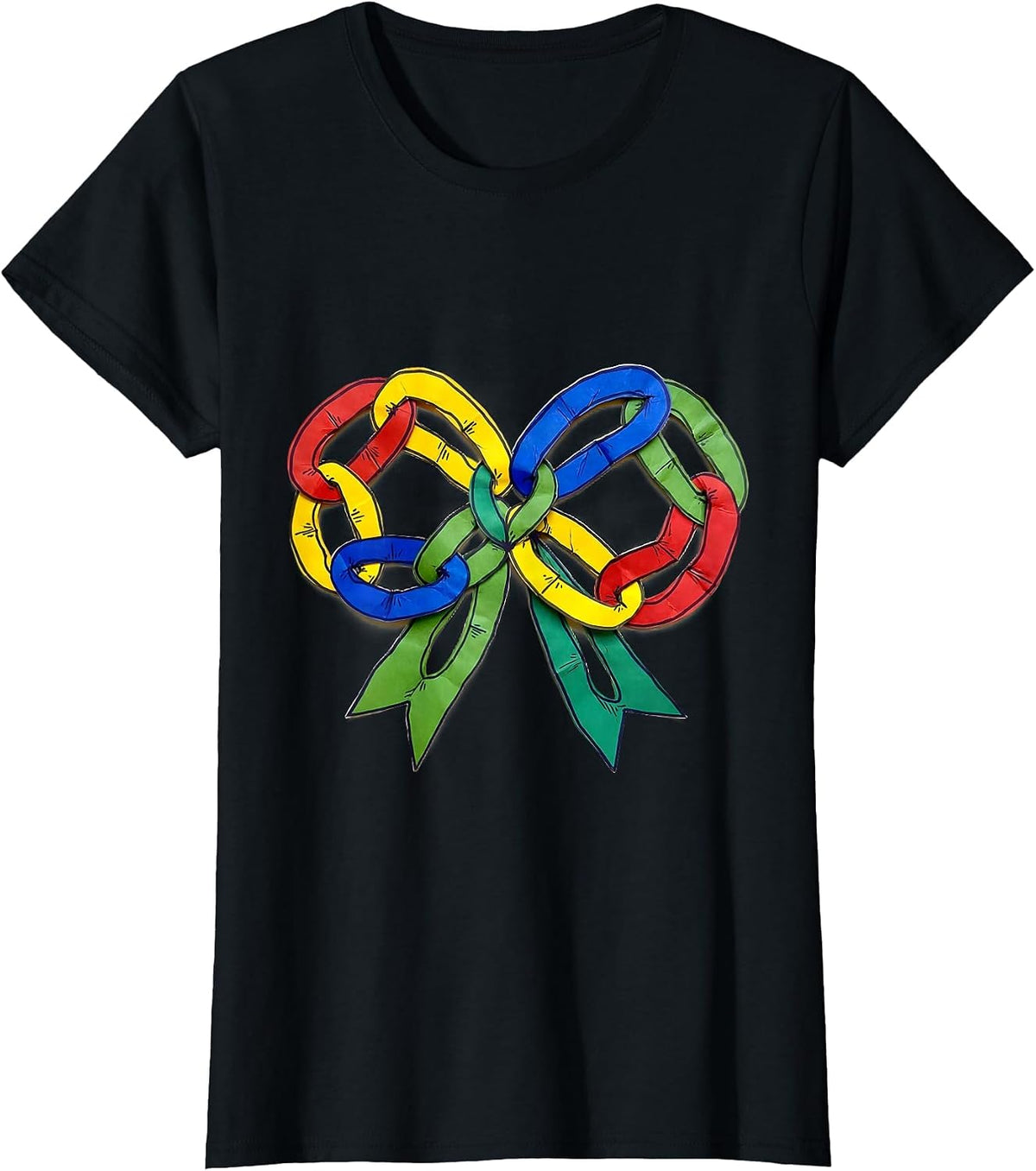 Women's Preschool Teacher Construction Paper Chain Garland T-Shirt - Black