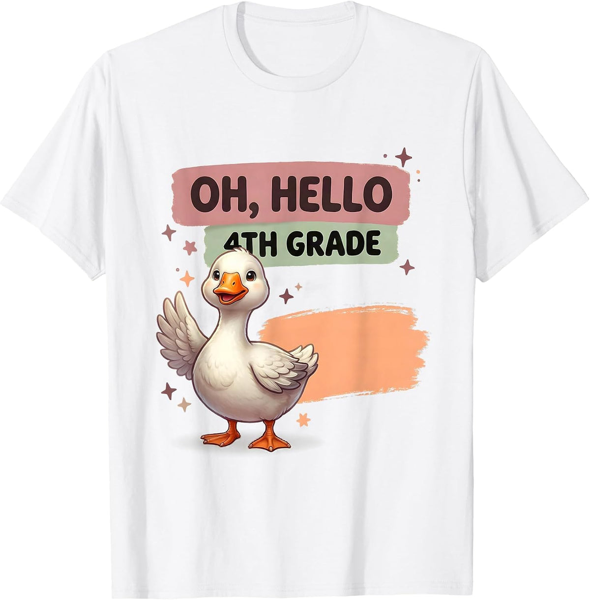 Men's Oh Hello 4th Grade Cute Goose Teacher Back To School T-Shirt - White