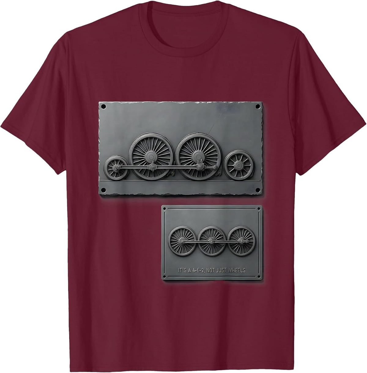 Men's It's A 4-6-2, Not Just Wheels Funny Train Enthusiast Model T-Shirt - Burgundy