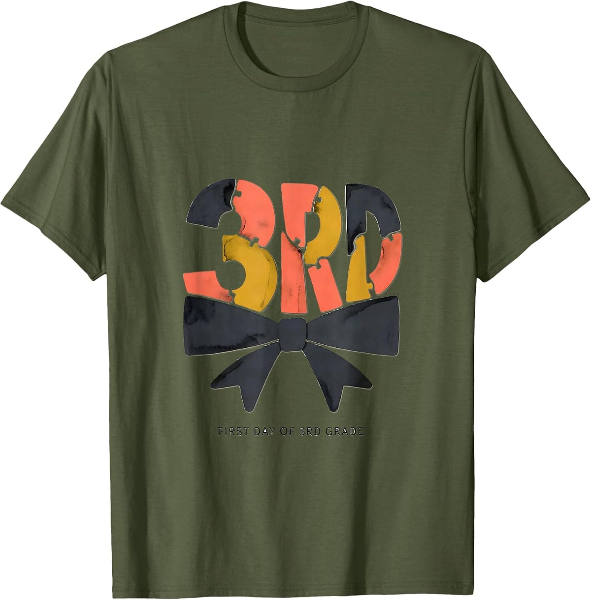 First Day Of 3rd Grade Midcentury Modern Coquette Bow Back T-Shirt - Olive Green