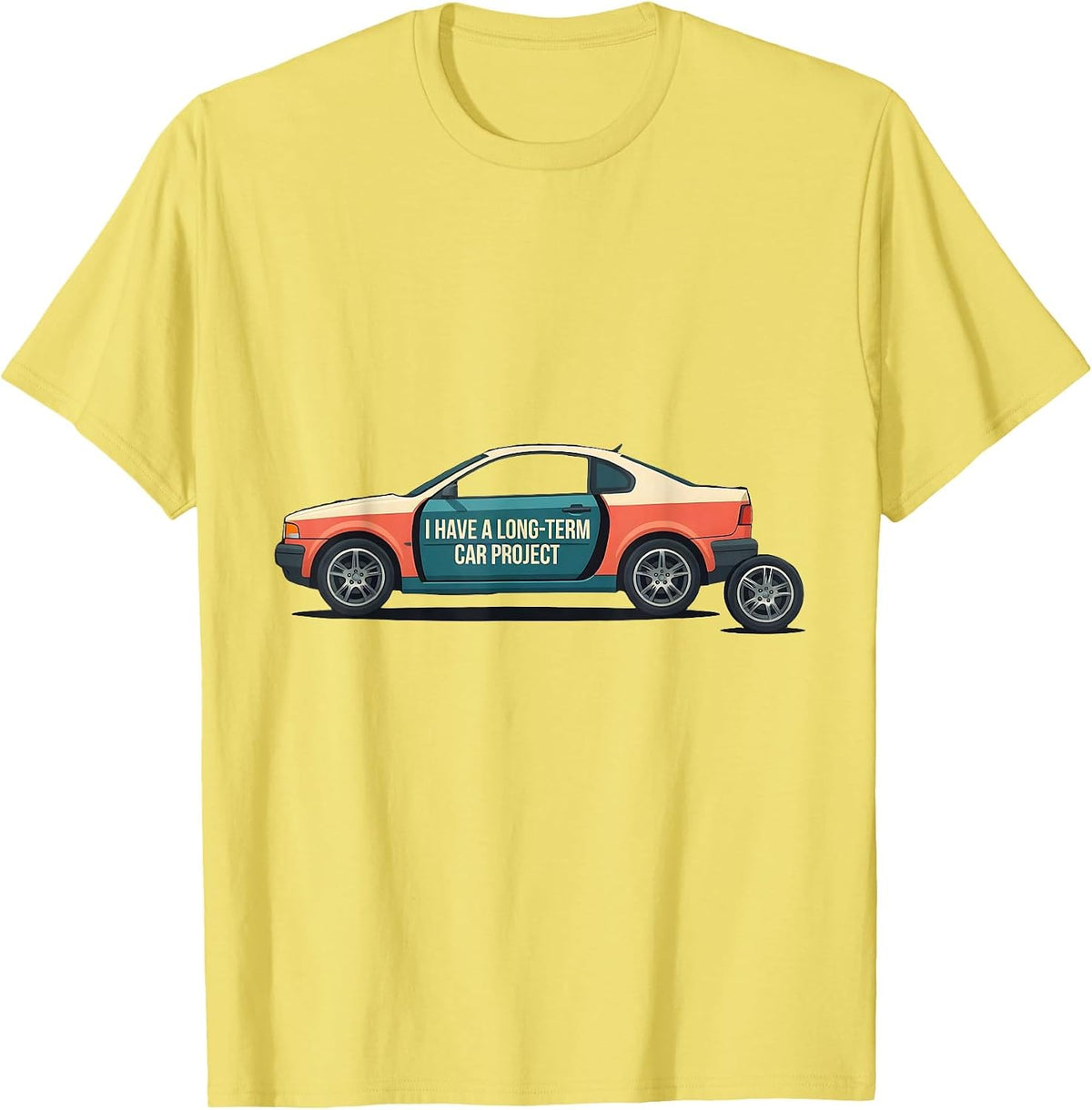 Men's I Have A Long-Term Car Project Funny Car Guy Enthusiast T-Shirt - Lemon Yellow