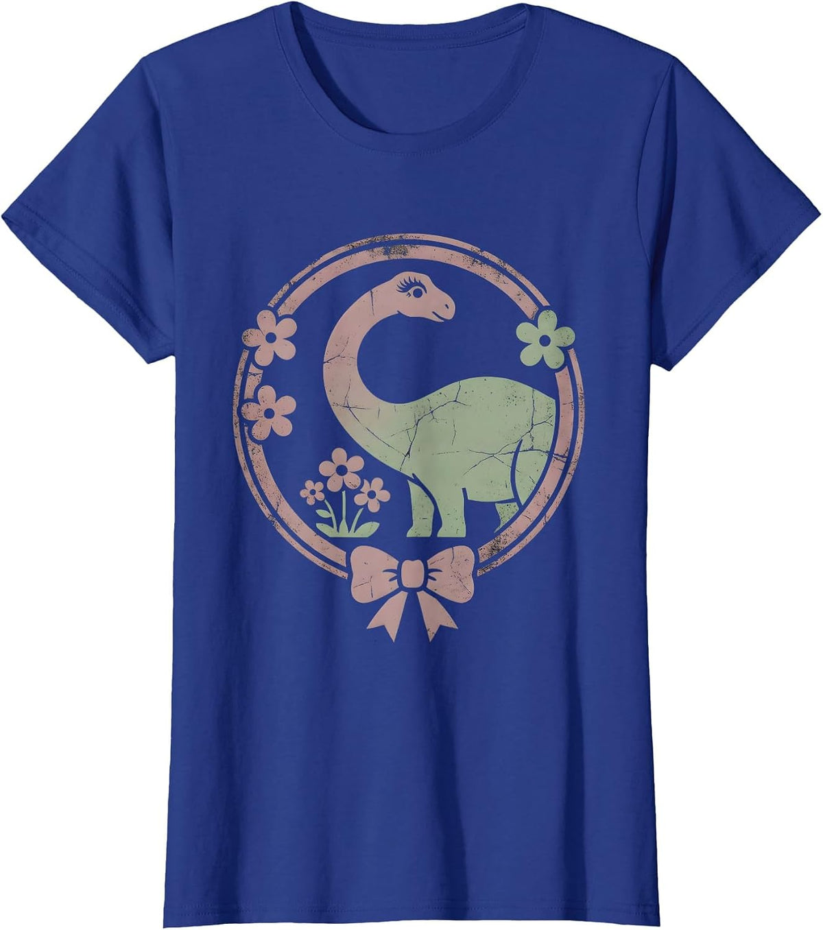 Women's Brachiosaurus Floral Dinosaur Illustration T-Shirt - Royal Blue