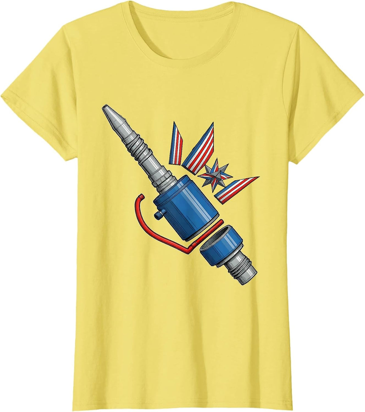 Exploded Fuel Injector Mechanic Patriotic Drag Racing T-Shirt - Lemon Yellow