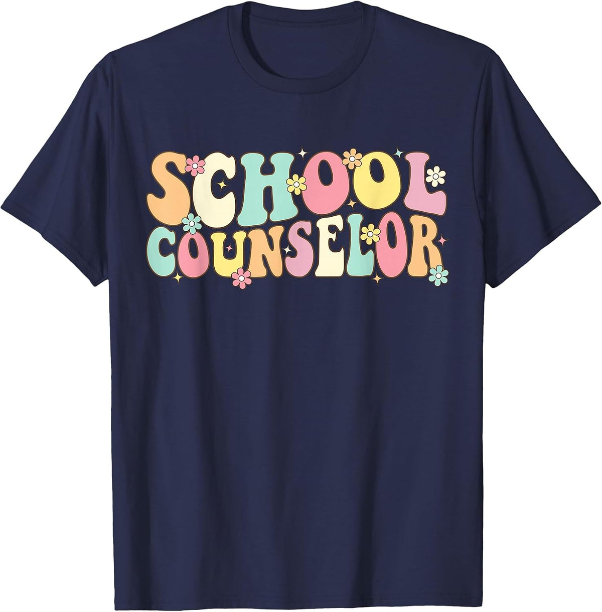 Groovy School Counselor Back to School Teacher Counseling T-Shirt - Navy Blue