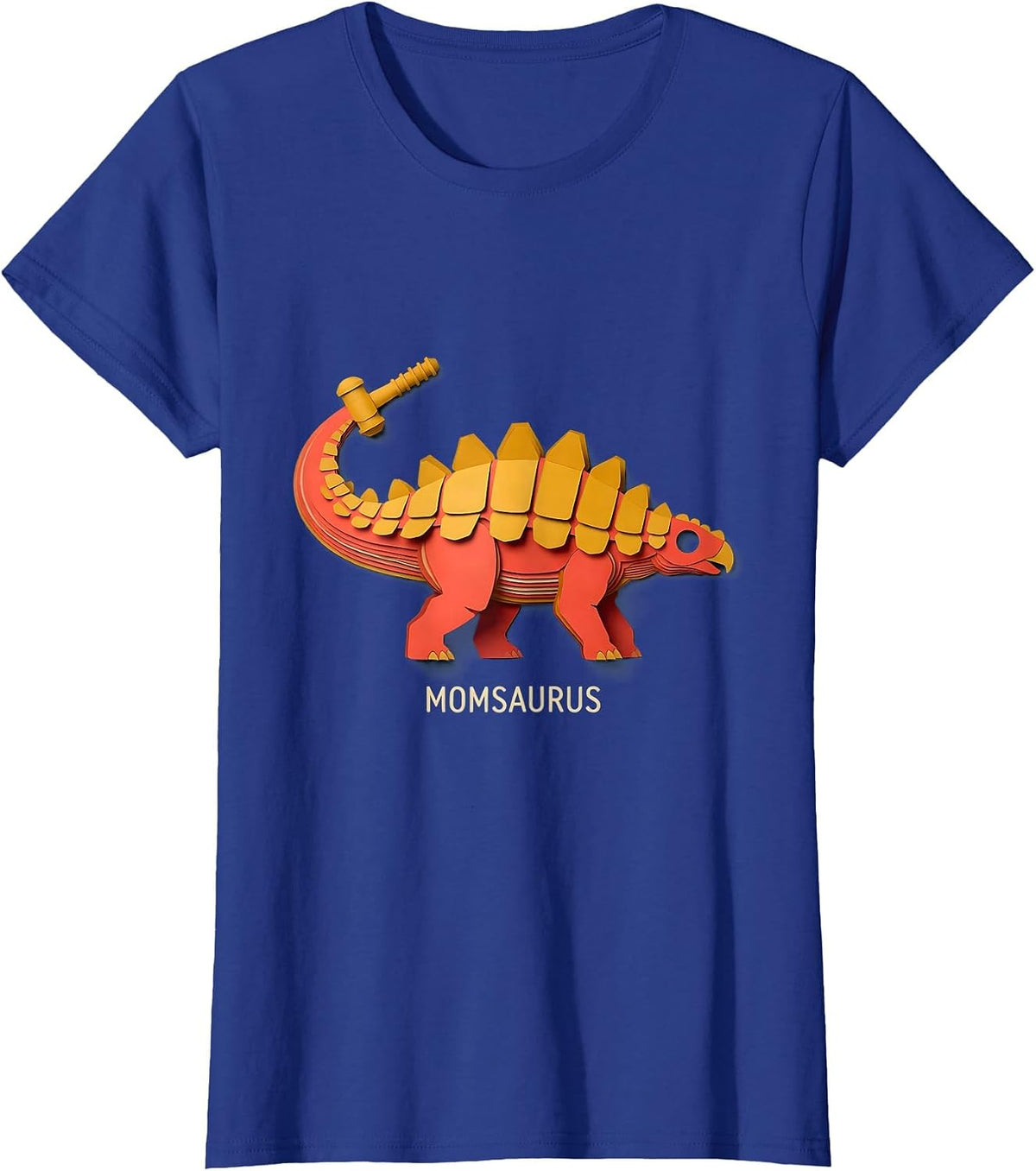 Women's Momsaurus Funny Family Role Dinosaur Lover Paper Cutout T-Shirt - Royal Blue