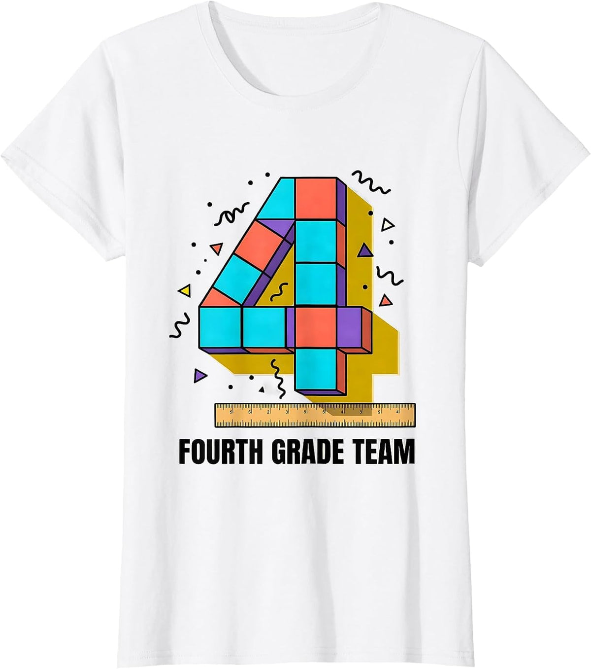 Women's Fourth Grade Team Memphis Postmodern Back to School Teacher T-Shirt - White