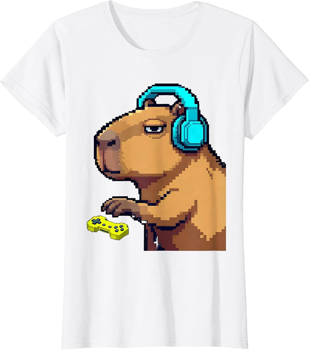 Capybara Gamer Meme Humor Pixel Art Cute T-Shirt - White
