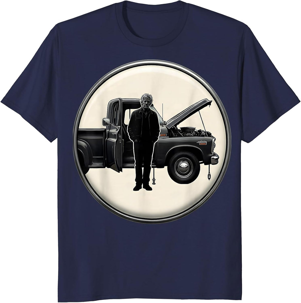Classic Pickup Guy Vintage Car Enthusiast Humor T-Shirt - Navy Blue
