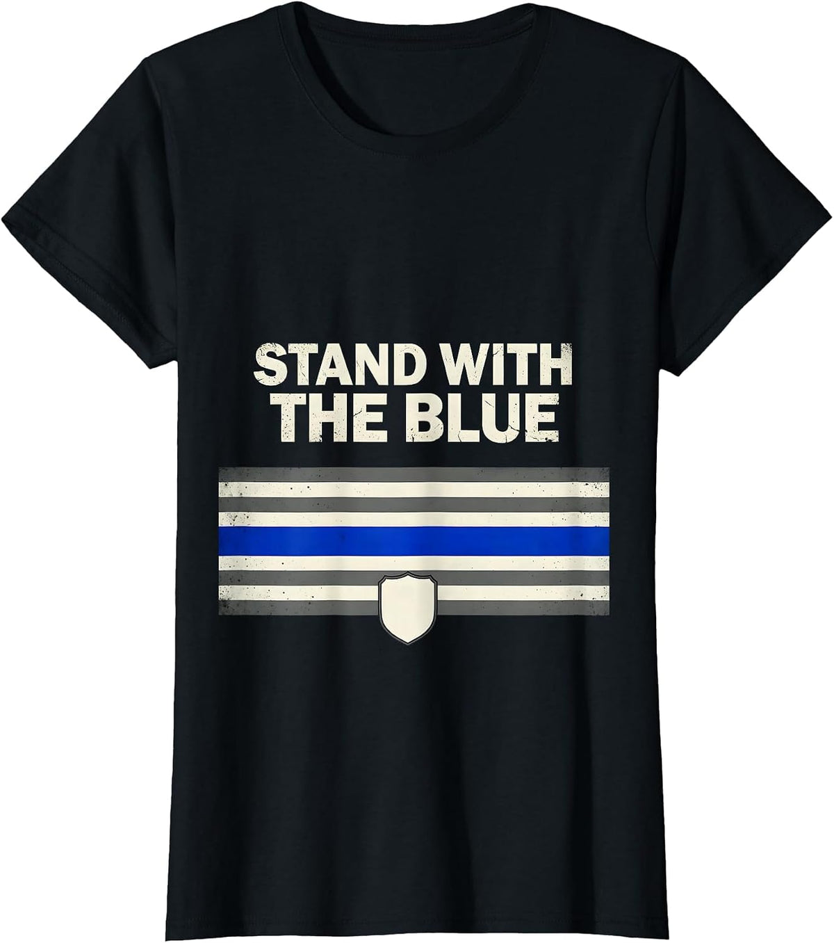 Women's Stand With The Blue Patriotic Thin Blue Line Police Support T-Shirt - Black