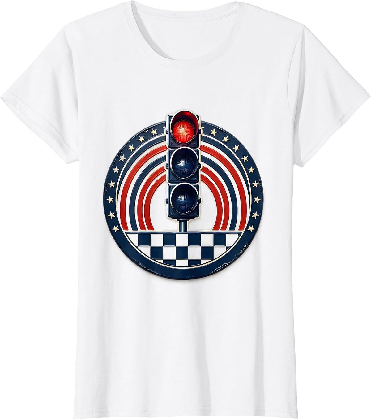 Sealed Badge Tall Tree Checkered Flag Drag Racing Pride T-Shirt - White