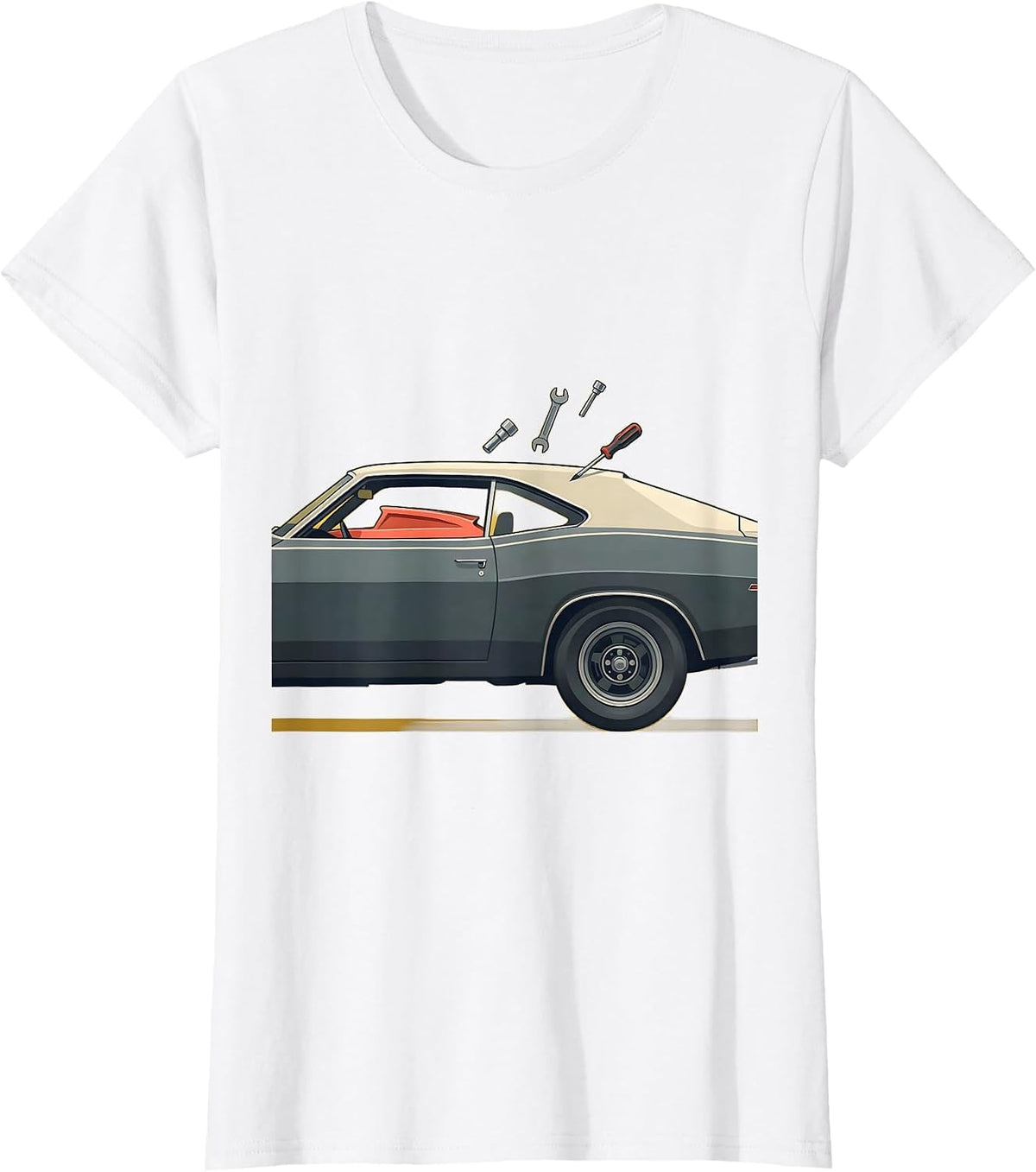 Classic 1960s Fastback Muscle Car Enthusiast Garage Humor T-Shirt - White