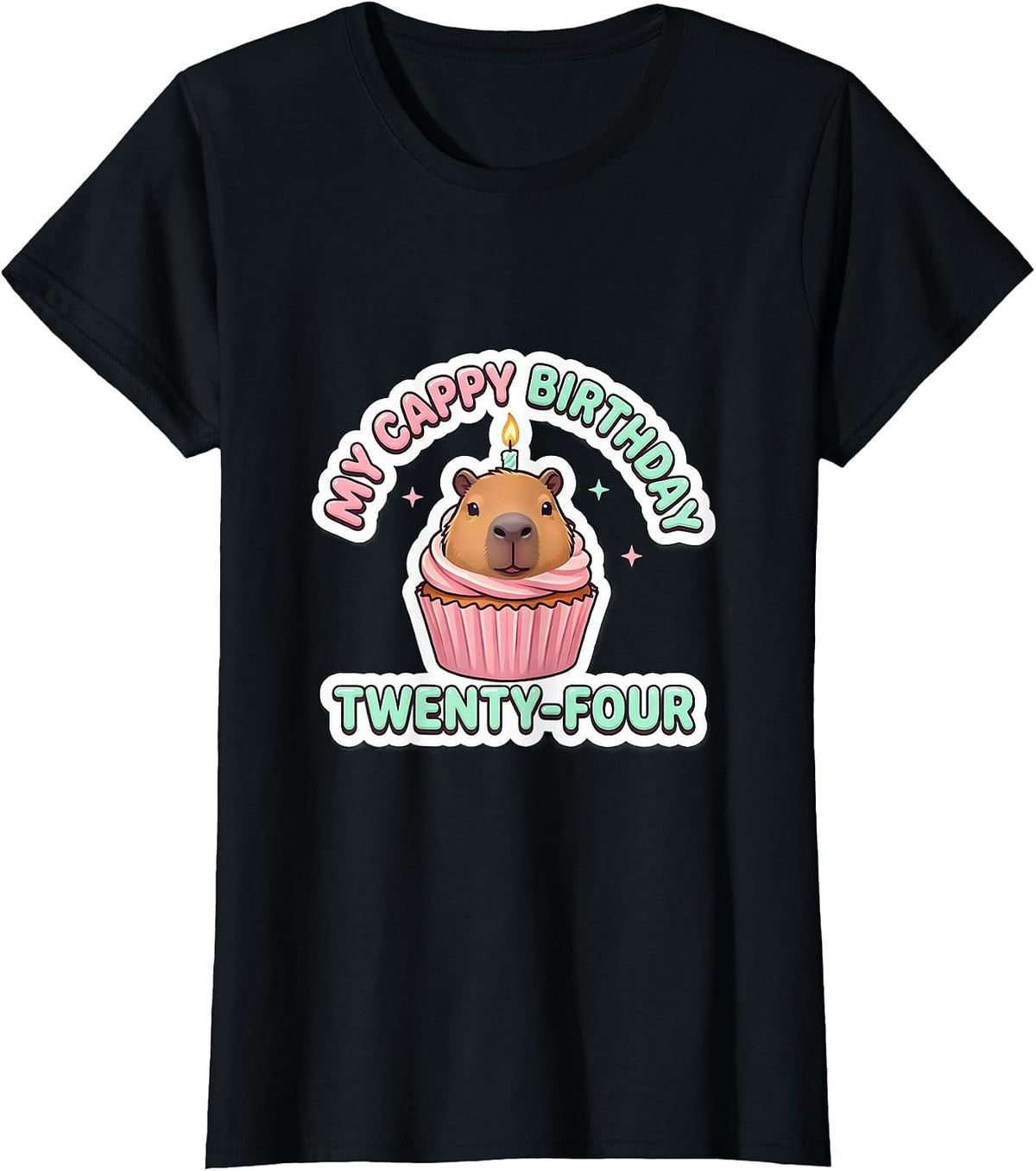 My Cappy Birthday Twenty-Four Kawaii Capybara Birthday Gift T-Shirt - Black