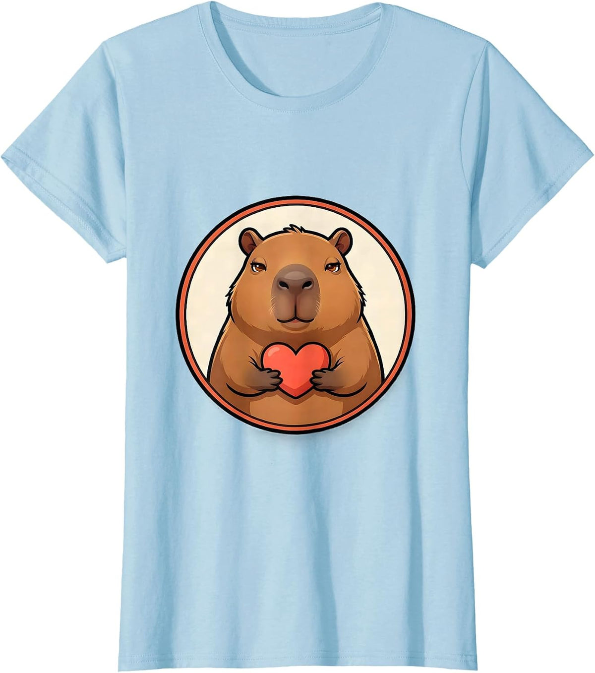 Women's Capybara Badge Cartoon Animal Meme Humor T-Shirt - Baby Blue
