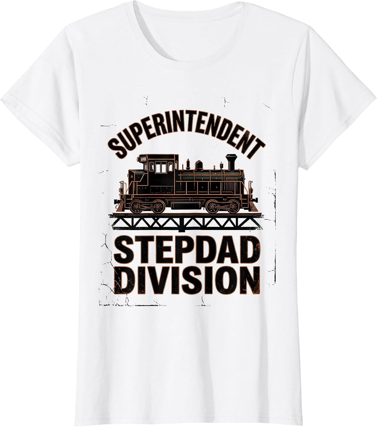 Superintendent Stepdad Division Distressed Train Enthusiast T-Shirt - White