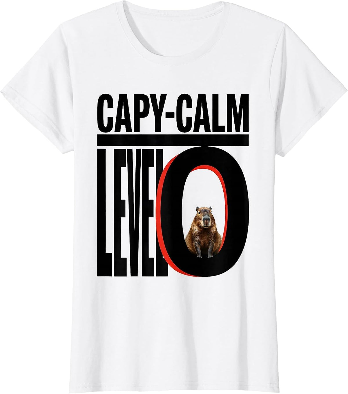 Women's Capy-Calm, Level Zero Funny Capybara Animal Meme Humor T-Shirt - White