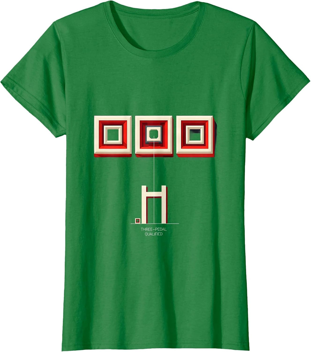 Women's Three-Pedal Qualified Geometric Manual Transmission Car Guy T-Shirt - Kelly Green