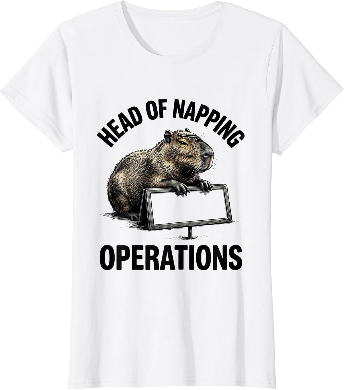 Head Of Napping Operations Funny Capybara Animal Meme Humor T-Shirt - White